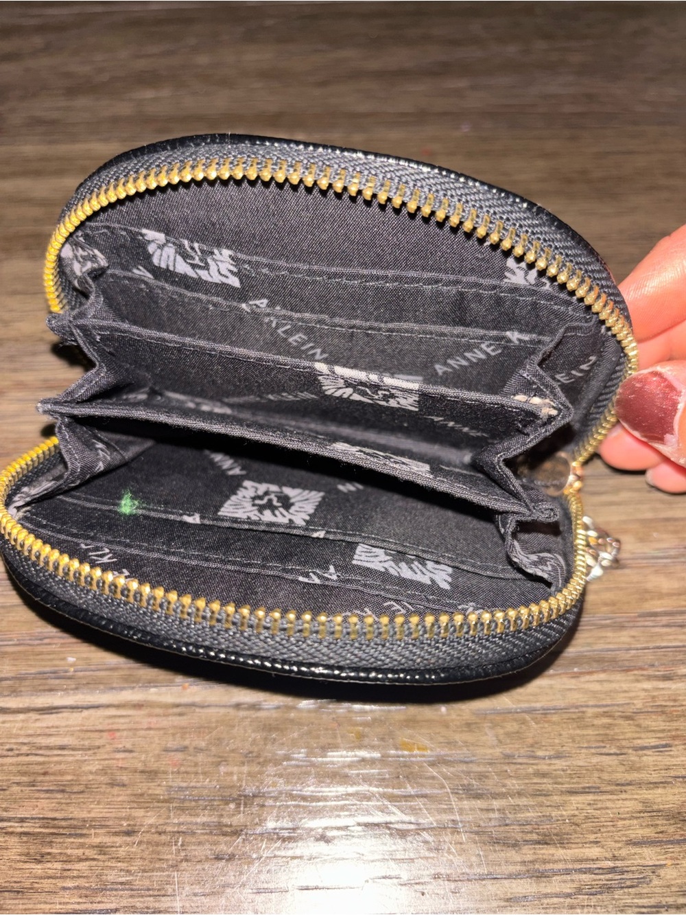 Anne Klein Black Quilted Zip Card Case with Gold-Tone Trim